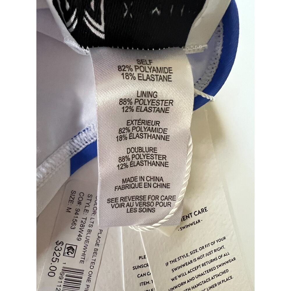 Milly A La Plage Belted One Piece Swimsuit Blue White Size M New - Picture 5 of 16